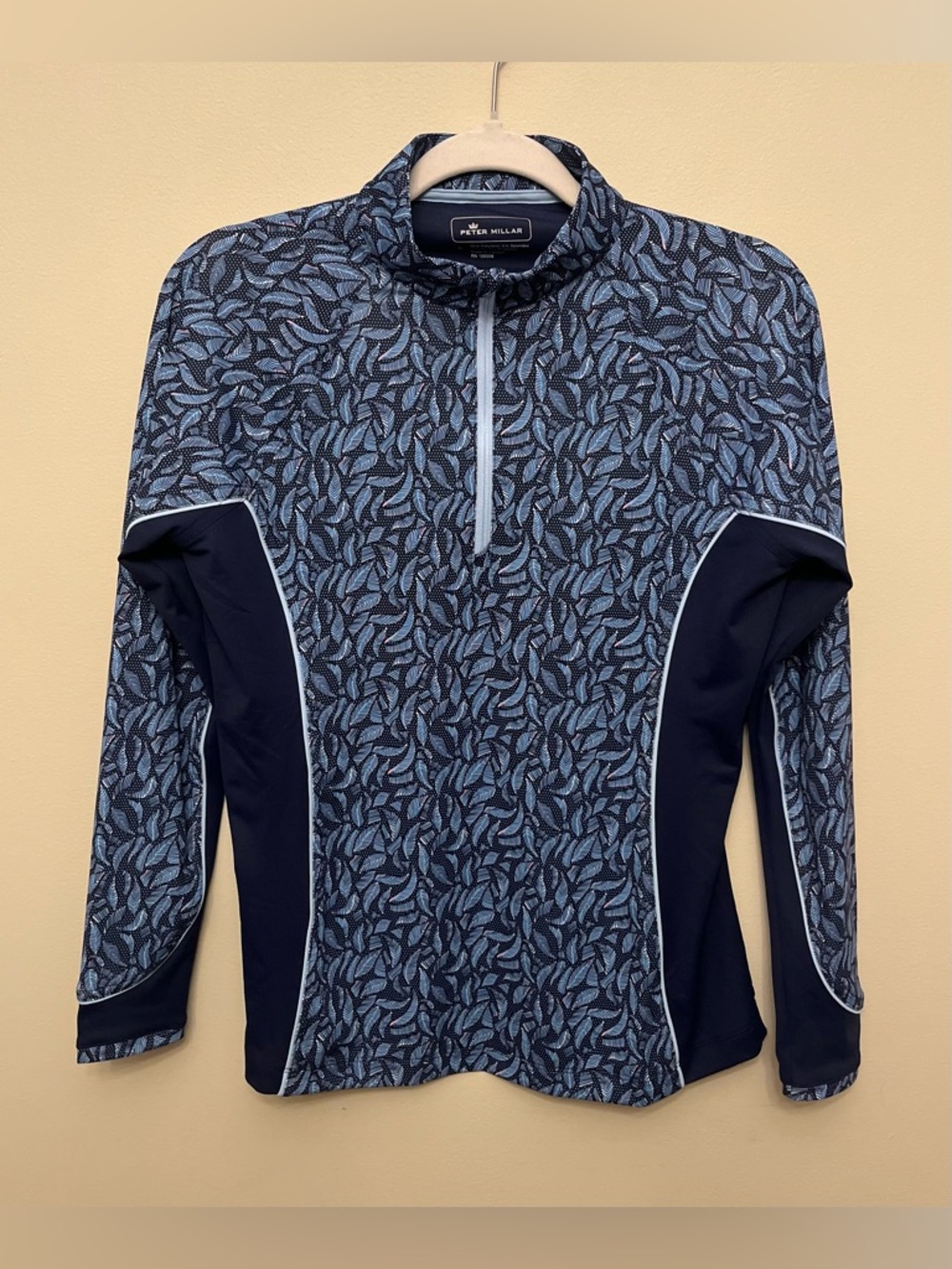 Peter Millar 1/4 Zip Golf Pullover UPF 50+ Women's Small Blue Pink Leaf Logo